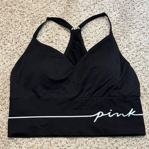 Victorias Secret Pink Active Racerback Cropped Bra Tank Size Medium Black
